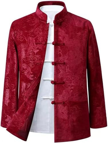 Tai Chi-dräkter Tai Chi-kläder Traditionell kinesisk långärmad Tang-dräkt, drakbroderi Kung Fu-uniform Traditionell forntida kostym Kampsportsdräkt Taichi-skjorta män, blå L