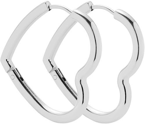 Jewels by Leonardo Creole Earrings Lulu • 1 Pair of Folding Hoop Earrings Made of Silver-Coloured Stainless Steel • Clear Lines in Playful Heart Shape • 024910, Eine Grösse, Stainless Steel, No