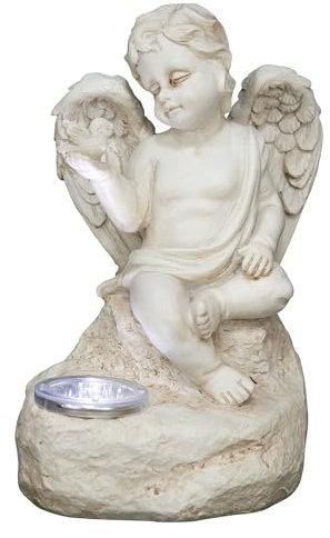 GardenKraft 11109 Cupid - Luz solar para exteriores, adorno de ángel, material duradero resistente a la intemperie, iluminación LED eficiente, color blanco