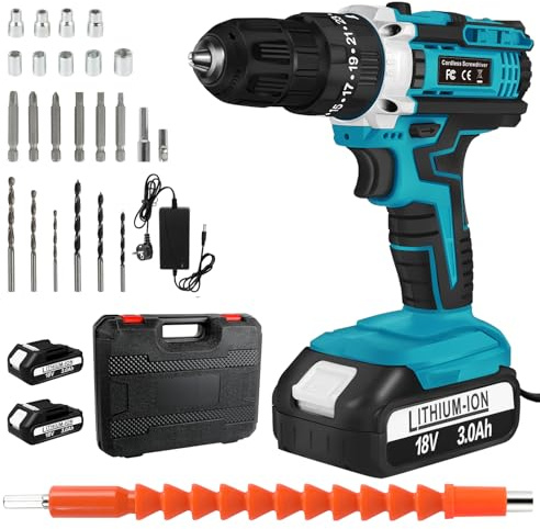 PASUKTER 18V akkuschrauber, 2-Gang Variable akkubohrer und schrauber mit Akku, Professionelles 25+1 Drehmoment akkuschrauber set mit Aufbewahrungskoffer, Eingebaute LED Lichter