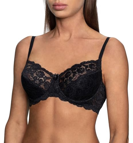Soutien Gorge avec Armature en Dentelle sans Rembourrage Minimiseur Femme Noir FR 95C