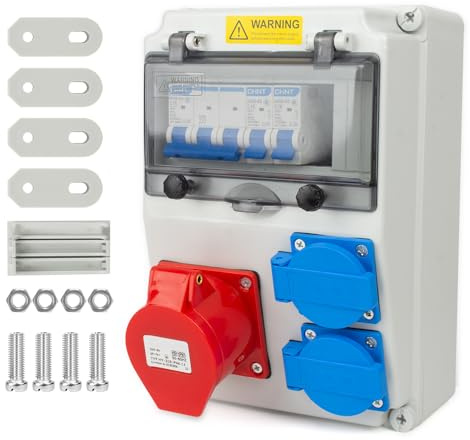WDKXCN Distribuidor de Corriente 16A, Distribuidor de Corriente para Obras con Interruptor Ls, Tomas 2x230V y 1xCEE 16A con Cable, Tablero Eléctrico para Exteriores, IP44