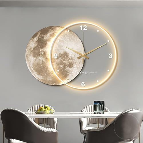 Lampada da parete a LED 3D a forma di luna, illuminazione Art Deco moderna con orologio da parete dal design minimalista, scultura decorativa da parete per interni in stile orientale e tradizionale