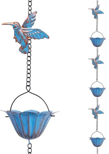 Topyond Catena Di Pioggia Da 2,4M, Catene Di Pioggia Con Colibrì Per Esterno, Catena Di Pioggia In Rame Con Campane, Catena Decorativa Collettore Di Pioggia Sostituzione