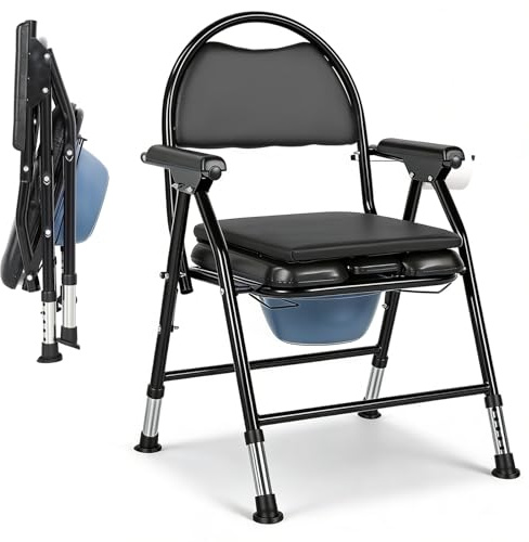 Folding Commode Toilet Chair – Ergonomic Gourd-Shaped Seat, Adjustable Height & Width, Waterproof Cushion, Non-Slip Portable Shower Chair for Elderly, Disabled, Bedside & Bathroom Use