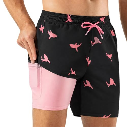 Veximora Bañador Hombre Corto 2 en1 con Forro de Compresión Secado Rápido, Impermeable y Bolsillos con Cremallera, Short de Playa, Piscina, Surf, Regalo para Hombre en Navidad, Cumpleaños y Vacaciones