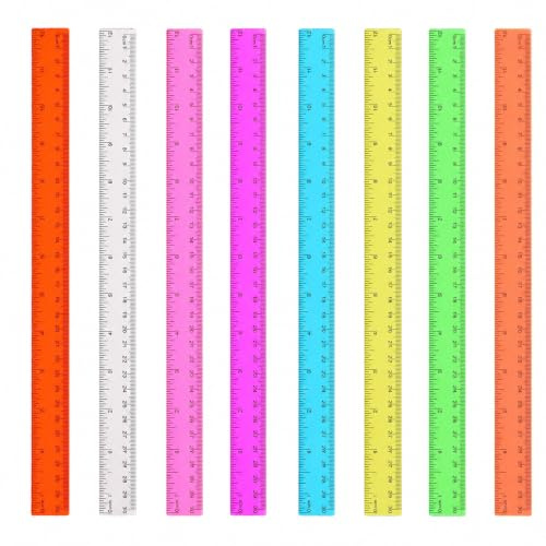 8 stycken linjal 30 cm färgad plast transparent ruuler, 8 färger linjal set