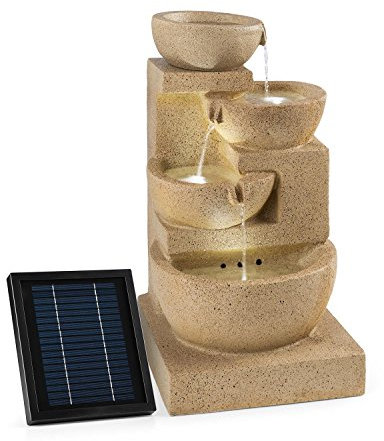 Blumfeldt Korinth - Fontaine de Jardin, Jeu d'eau à 3 étages, Fonctionnement Solaire, Pompe de Circulation, Intérieur ou en extérieur, 4 étages avec Cascades, Jusqu'à 250 l/h d'eau, Effet Pierre