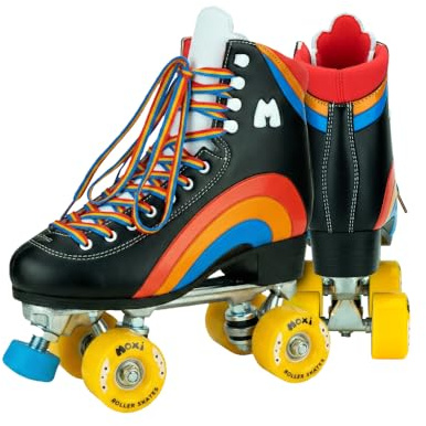 Moxi Rainbow Rider Beginner Quad Roller Skates - Recreational Outdoor High Top Roller Skates in Multiple Colours for All Ages (Black, UK 6)
