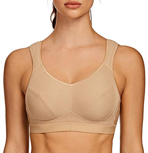 AGONVIN Sports Bras for Women High Impact Plus Size Support Wirefree Running Control Beige 32G
