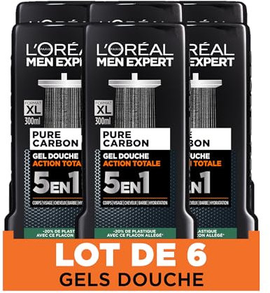 L'Oréal Paris Men Expert Total Clean 5 in 1 Gel doccia 5 in 1 da uomo 6 unità – Confezione da 6