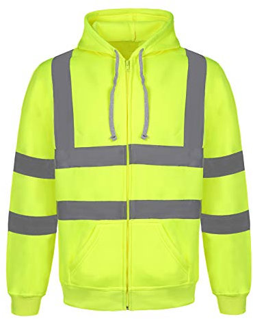 Yukirtiq Herren Warnschutz Sweatshirt Sicherheitsjacke Kapuzen Reflektierend Jacke Warnjacke Langarm Kapuzenpullover Arbeitsjacke Warnschutzjacke, Gelb, L