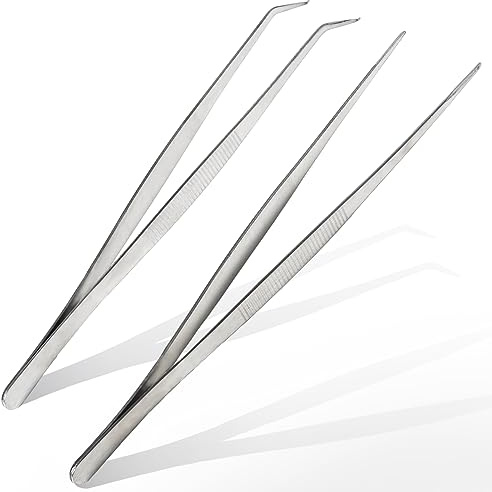 Böjd pincett, trubbig pincett, 25 cm, rostfritt stål, professionell, halkfri, lång, rak pincett, 2 stycken, vinklade pincetter för vattenhusdjur, koraller, hantverk, matlagning, reparation