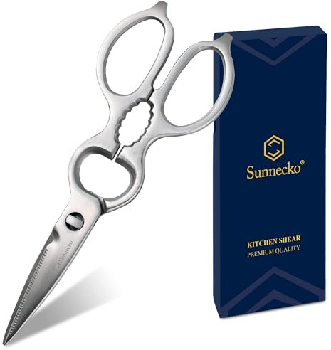 Sunnecko Forbici da Cucina Professionali per Mancini e Destrorsi, Forbice da Cucina Multiuso in Acciaio Inox Argento, per Pizza Trinciapollo Erbe Aromatiche