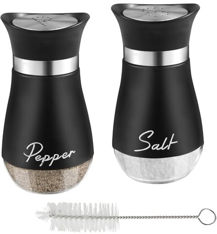 Confezione da 2 saliera e pepiera, set piccola saliera e pepiera, Spice Mate con coperchio, spargispezie, bottiglia di vetro con spazzola per cucina, barbecue, nero