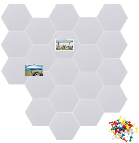 FWEEK 20 stycken anslagstavlor, hexagon, 22 x 19 cm filt anslagstavla, planeringstavla för egen design med 60 anslagstavlor, sexkantig planeringstavla för klassrum, kontor och arbetsrum – vit