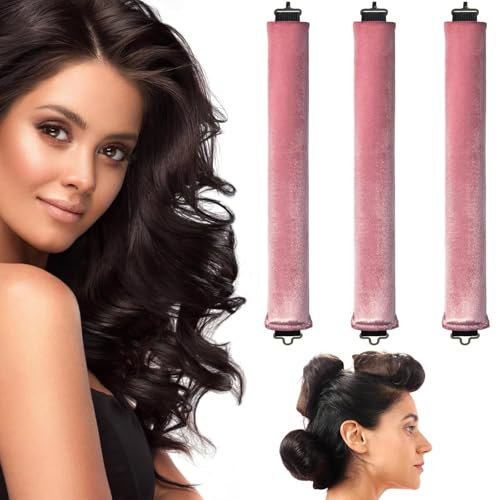 Boucle Sans Chaleur, Lot de 3 Bigoudis Cheveux, Cheveux Bouclés Femme, Bigoudis Sans Chaleur de Sommeil Doux Overnight Heatless Hair Curlers,No Heat Caoutchouc Hair Rollers for Most Hairstyles(Rose)