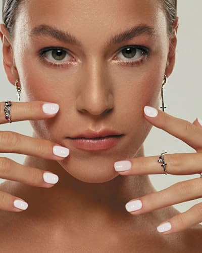 LOZTBUE 24 pezzi di unghie artificiali corte e lucide in marmo bianco francese, unghie finte, adesivi per unghie con colla per unghie, unghie finte per donne e ragazze