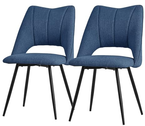 ML-Design Lot de 2 Chaises de Salle à Manger Bleu, Assise en Polyester, Chaise Rembourrées avec Dossier et Pieds Métalliques Noirs, Fauteuils Modernes pour Bureau, Salon, Salle à Manger et Cuisine