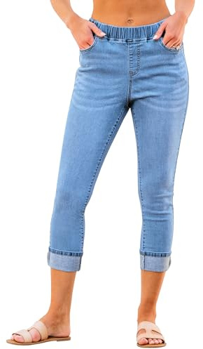 Roskiky Leggins de tiro alto para mujer, leggings capri de cintura alta, jeans skinny elásticos de denim para mujer, XL