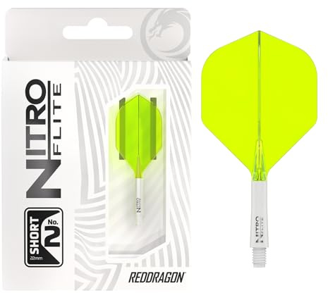 RED DRAGON Darts – Nitro Flite Integrada Sistema de Vuelo y Eje – No.2 Forma y diseño – Blanco & Amarillo Color, Longitud Corta