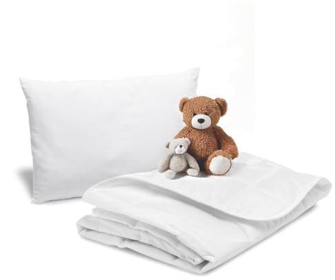 Bleu Câlin Pack Bébé Couette légère 75 x 120 cm et Oreiller Moelleux 40 x 60 cm pour Lit Bébé 60 x 120 cm - Lavable à 95°C - Certifié Oeko-Tex