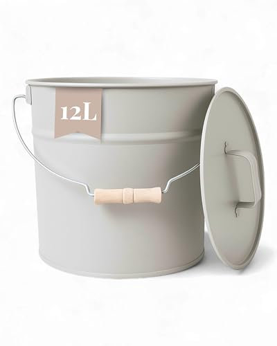 LIVLIG - Secchio per cenere con coperchio, 12 l, esclusivo secchio zincato con coperchio per camini moderni, qualità premium dall'Europa, elegante accessorio per camino per riporre in modo sicuro la