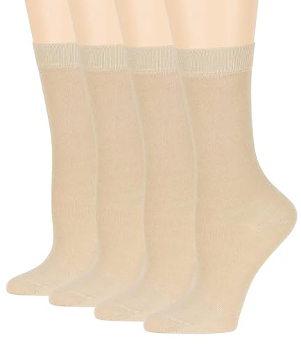 Dafi soft 4 Pack Cotton Socks for Women | Flat Toe Seam | Everyday Essentials (UK 3-5, Beige)