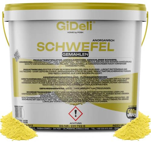 GiDeli Svavelpulver 500 g oorganiskt 99,9 % fint för kosmetikindustrin, jordvård, svavel i en 0,5 kg hink