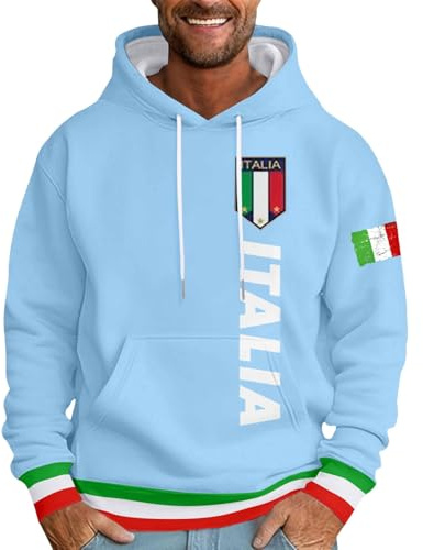 Generisch Sweat à capuche pour homme - Motif drapeau de l'Italie - Pull à capuche - Poche kangourou - Grande taille - Sweat à capuche - Unisexe - Vêtement de sport - Entraînement - Veste de sport, O