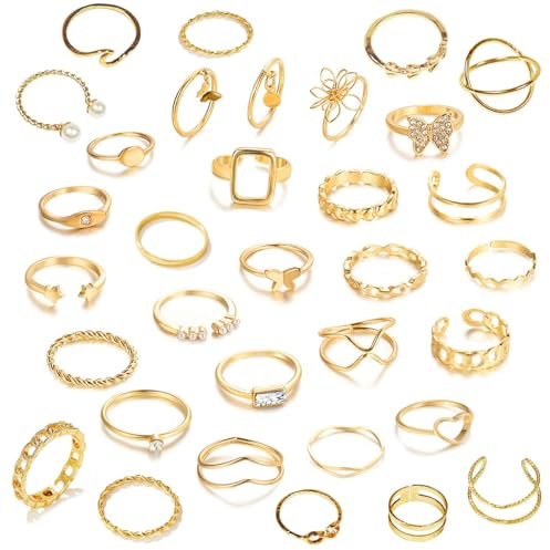 GoPaw Vintage Gold Knuckle Rings Set, 33 pcs Boho Gold Stackable Rings Golden Rings Boho Butterfly Snake Stackable Golden Finger Rings Set for Women