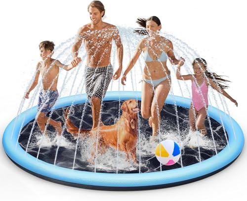 Stänkdyna, hundpool 200 cm extra stor halkfri strö och vattenlekmatta, uppblåsbar simbassäng för sommar utomhus trädgård