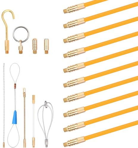 Tire fil Electriques, 10/15 Pièces Tire Fil de Câble Fibre de Verre Tiges de Câble en Fibre de Verre avec Crochet et œillet Kit Installation pour Cable 4 mm de Diamètre (50cm*4mm*10pcs)
