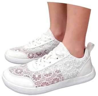 SKFLABOOF Chaussures d'été blanches pour femme - Chaussures dirndl - Chaussures en tissu blanc - Élégantes baskets traditionnelles - Dentelle blanche - Élégantes - Confortables - Blanc