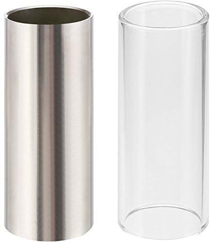 2 Pieces Glass Slide and Stainless Steel Slide in Box for Guitar, Bass, Medium (6 cm)