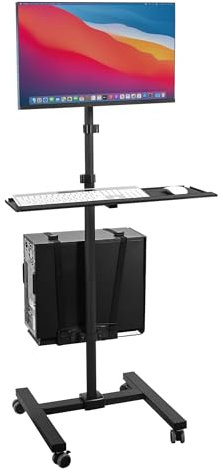 Mount-It! Rolling Computer Cart on Wheels, Mobile Desk Workstation with Monitor Mount for up to 32 Screen, Full Keyboard Tray, Floating Adjustable CPU Holder, Standing up to 70 Tall
