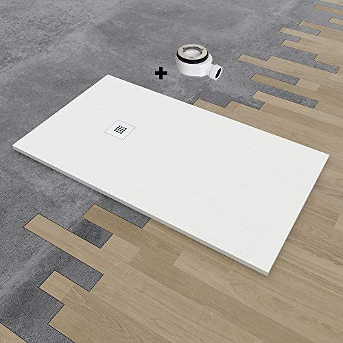 PLATO DUCHA RESINA CARGA MINERAL EFECTO PIZARRA 80X90, BLANCO RAL 9003