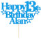 EDSG Personalised Happy Birthday Cake Topper Custom Party Decoration with Any Name Any Age Multicolour Glitter Cake Topper 13th 16th 18th 21st 30th 50th 60th 80th Hand Finished in UK (Blue)