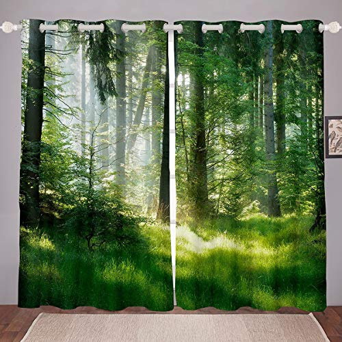 Tende per finestre, motivo: alberi, paesaggio naturale, per bambini e adulti, amanti della natura, tenda verde per finestra, ultra morbida, decorazione per la stanza, 116,8 x 137,2 cm (larghezza x