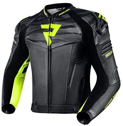 REBELHORN Vandal Chaqueta de Moto Hombre | Cuero de Vaca | Protectores de Codos y Hombros Nivel 2 | Deslizador de Hombro | Chaleco Softshell In&Out | Paneles Perforados