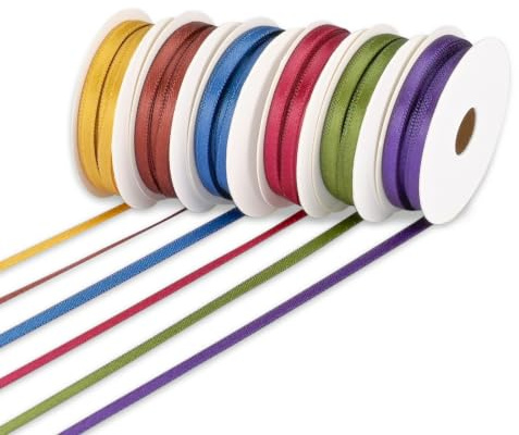 Vaessen Creative Set de Cinta Satinada, Otoño, Un mix de 6 colores, 3mm x 2m, Doble Vista Brillante para Decoraciones de Otoño, Creación de Tarjetas, Envoltorio de Regalos y más Manualidades