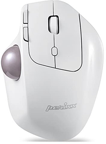 Perixx PERIMICE-720 Wireless 2,4 GHz und Bluetooth Ergonomische Trackball-Maus, Einstellbarer Winkel, 2 DPI-Level, Weiß