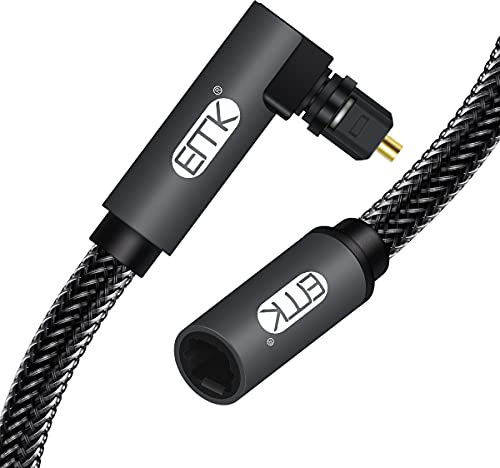 EMK Cavo di prolunga ottica a 90 gradi da maschio a femmina Accoppiatore audio Toslink Cavo audio in nylon intrecciato in fibra Cavo di prolunga digitale per Sound bar Home Theater (Nero, 0,5M)