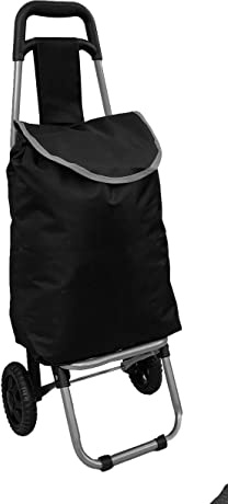 Lightweight Shopping Trolley, Hard Wearing & Foldaway Trendy Folding/Collapsible Push/Pull Carts for Easy Storage with 2 Wheels (Black)