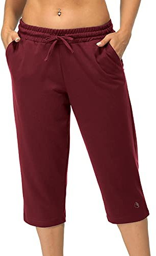 icyzone Pantalon de Jogging pour Femmes 3/4 Pantalon de Sport Capri Pantalons pour Fitness Running (M, Bordeaux)