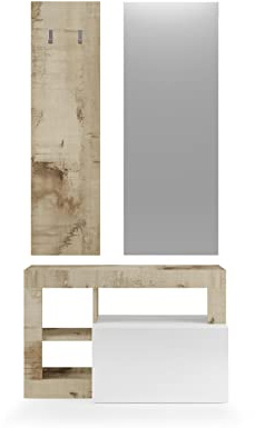 Web Convenienza Set Ingresso Moderno - Made in Italy - Collezione Hamburg Set Composto da Mobile Basso, Appendiabiti e Specchio - Design moderno e originale - Color Bianco Lucido e Pero