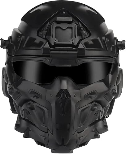 Tactical Airsoft Paintball Helmet, Full-Covered Face Protective Helmet, with HD Earphone, Visor, Anti-Fog Fan and Night Vision Device Bracket, for Halloween OutdoorCS Cosplay