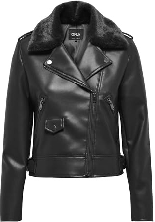 ONLY Damen ONLVILHELMA Faux Leather Biker OTW Jacke, Schwarz, M
