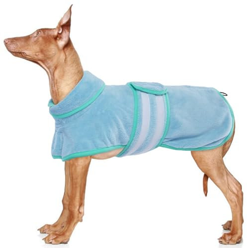 Accappatoio per Cane ad Asciugatura Rapida, Asciugamano per Cane con Chiusura in Velcro, Accappatoio Assorbente per Cane, Cappotto Asciugante per Cane Dopo il Bagno o il Nuoto (Blu, L)