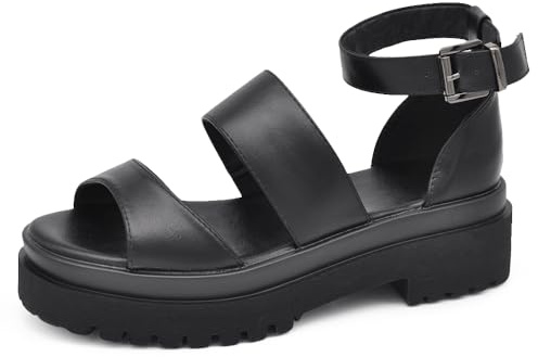 IF Scarpe Sandali da Donna con Fasce Platform Piatta forma In Pelle Sintetica S674-2 Nero N.40
